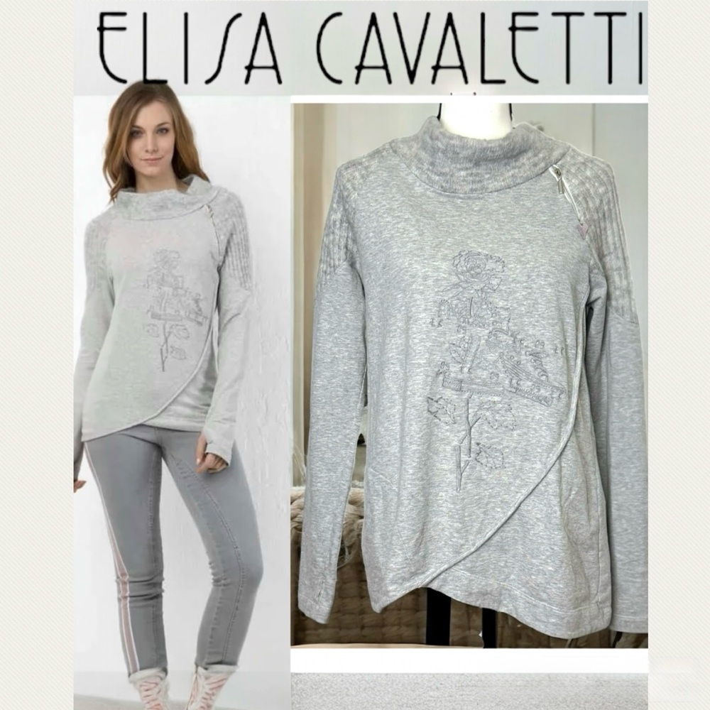 Elisa Cavaletti by Daniela Dallavalle Gray Embroidered Cowl Neck Sweatshirt